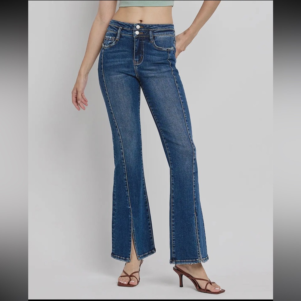 Vervet High rise front seam slit flare jeans, various sizes